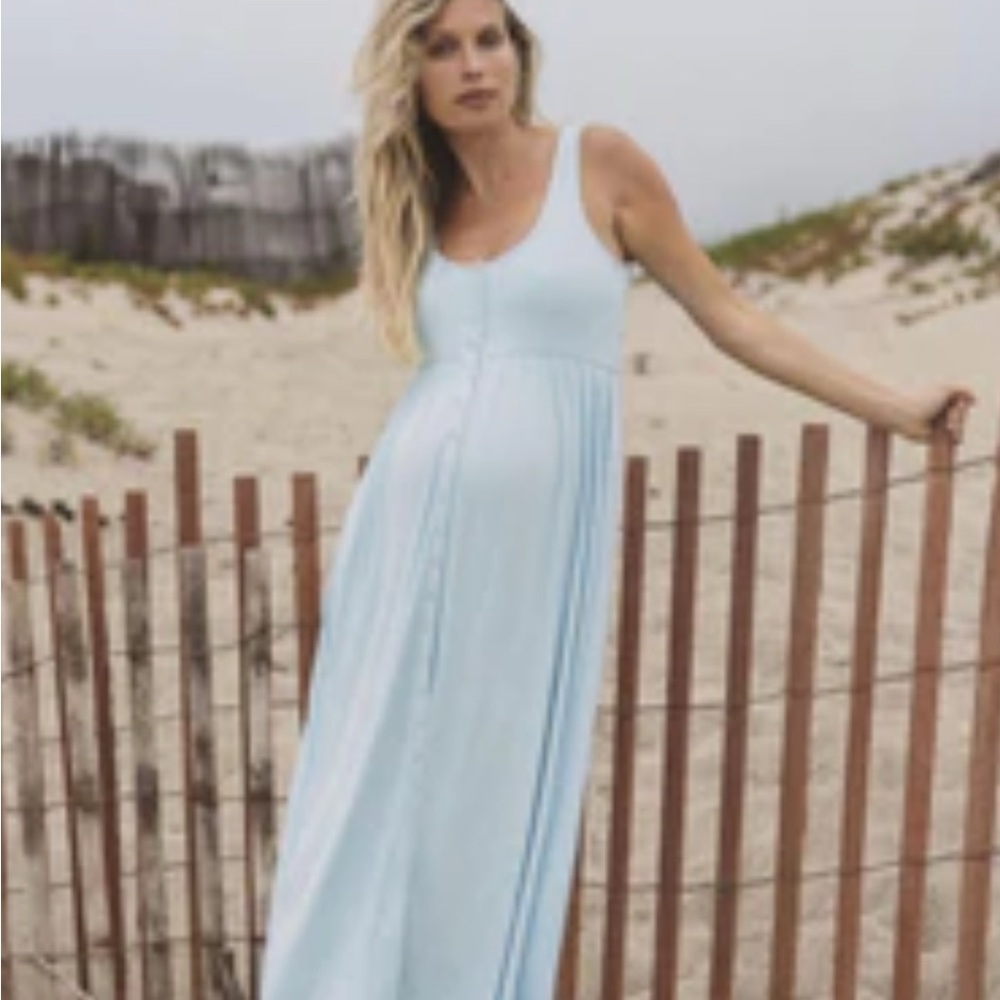 Hatch Elegant Light Blue THE SOFTEST RIB NURSING TANK DRESS Maternity VGUC Sz L